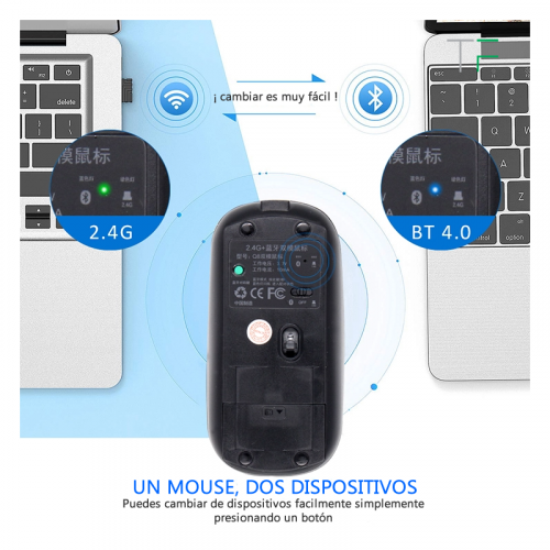 Mouse inalámbrico recargable (BT y 2.4 ghz)