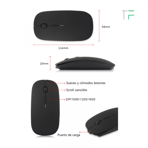 Mouse inalámbrico recargable (BT y 2.4 ghz)