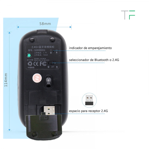 Mouse inalámbrico recargable (BT y 2.4 ghz)